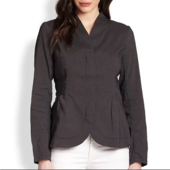 Eileen Fisher Zip Front V-Neck Peplum Jacket Black Large L Dress Casual - Picture 2 of 16